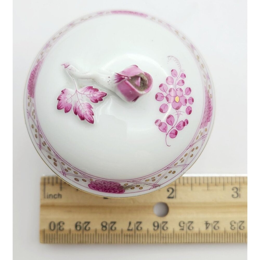 Meissen Indian Flower Pink Sugar Bowl Trinket Dish Pill Box Underside Flaw - Picture 12 of 12